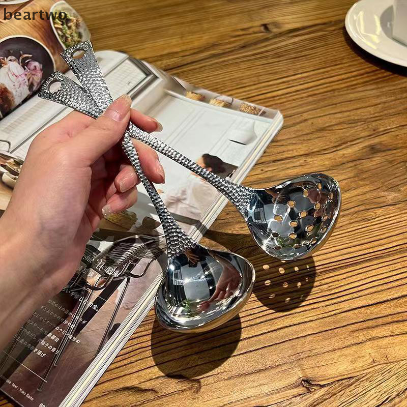 < Beartwo > 1 Thìa Inox Làm Dày Tay Cầm Dài Thìa Canh Cho Lẩu Muỗng Rây Lọc Nhà Bếp Bộ Đồ Ăn Đồ Dùng Nấu Ăn Đẹp