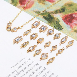 Mặt dây chuyền đôi hình giọt nước bằng đồng mạ vàng zircon ngọt ngào, trang sức handmade DIY, phụ kiện vòng tay, dây chuyền, bông tai