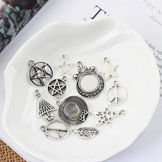 Vật liệu trang sức tự làm mới, phụ kiện bạc Tây Tạng, mặt dây chuyền, mặt dây chuyền, Mũ hoa bạc cổ, ngôi sao năm cánh, cây thông Noel, thời trang