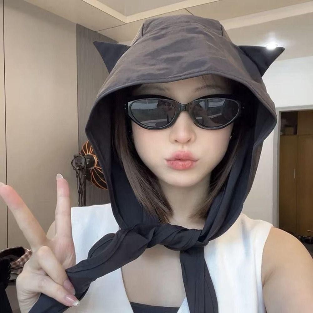 Mũ Quỷ Nhỏ ĐƠN GIẢN, Mũ Chui Đầu Phối Ren Màu Trơn, Khăn Choàng Thời Trang Hình Áo Chui Đầu Nhanh Khô Mũ Dành Cho Nữ