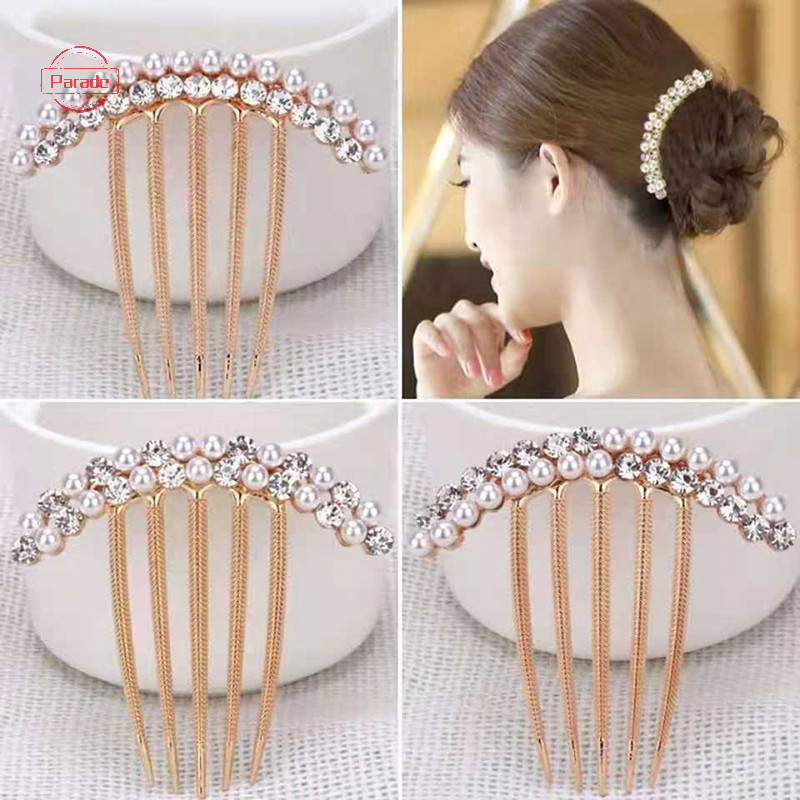 Diễu Hành 5 Răng Tóc Bên Lược Ngọc Trai Pha Lê Kẹp Tóc Lược Cưới Cô Dâu Kim Cương Giả Ngọc Trai Pha Lê Lược Tóc Móng Vuốt Kẹp Tóc Đồ Trang Trí Tóc Phụ Kiện VN