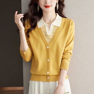 Giả Hai Mảnh Top Nữ Thu Đông 2024 Đầu Thu Phong Cách Mới Áo Len Thời Trang Ve Áo Dệt Kim Đáy Áo Sơ Mi Nữ Xuân Thu