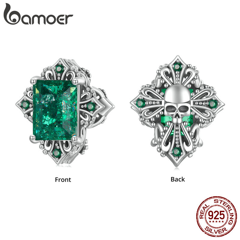 Bamoer 925 Sterling Sliver Charm Skull Cross Mặt dây chuyền Phụ kiện cho vòng tay