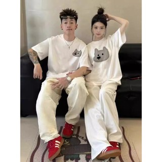 Những người yêu thích cotton mặc áo thun cotton thích hợp mùa hè không giống nhau 2024 áo thun ngắn tay mới dành cho nam và nữ có cùng áo sơ mi đế siêu lửa Instagram