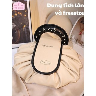 Túi rút da Tasty freesize mỹ phẩm du lịch dung tích lớn gấp gọn