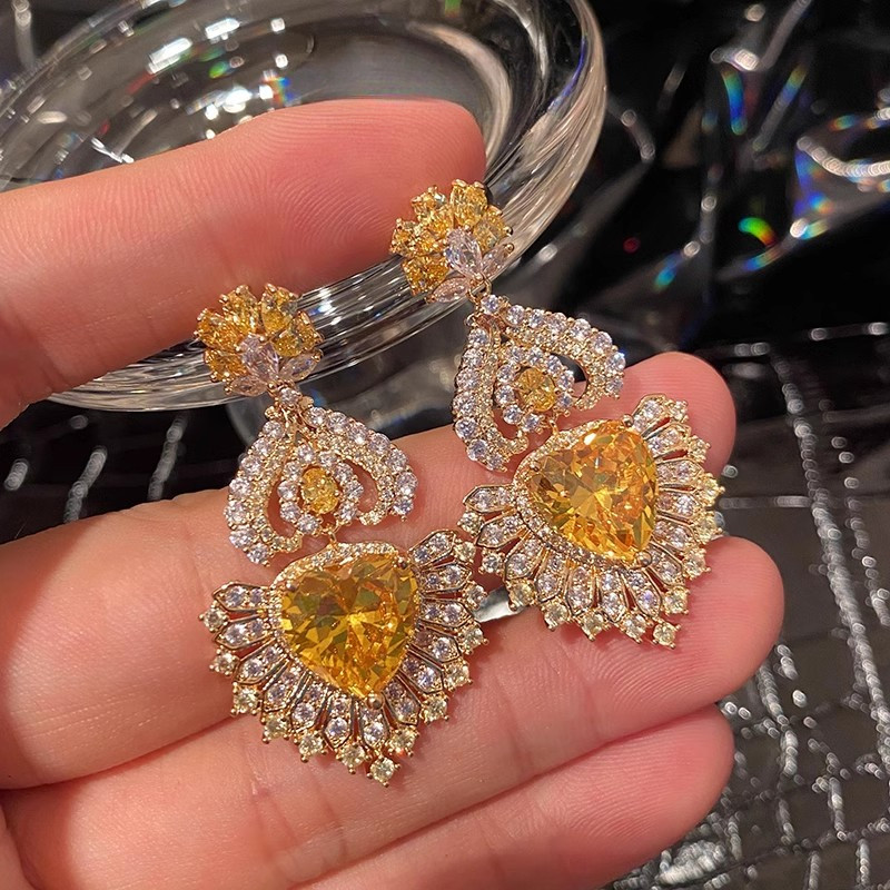 Bông tai hình quạt Zircon phong cách mới Bông tai thời trang khí chất sang trọng