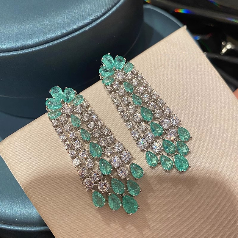 Nhiều Màu Sắc Zircon Tinh Tế Bông Tai Thời Trang Bạc s925 Kim Tua Dài Sang Trọng Bông Tai Thanh Lịch