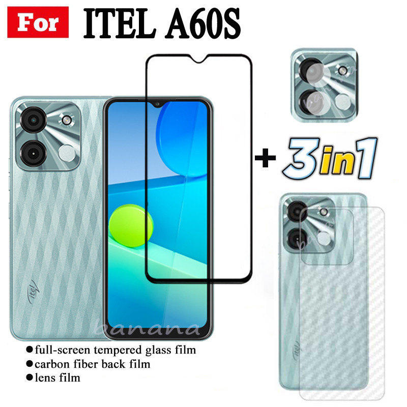 Phim kính cường lực 3 TRONG 1 Itel A60s cho Itel P65 A70 A60 A50 Kính bảo vệ toàn màn hình + Phim ống kính máy ảnh + Phim mặt sau