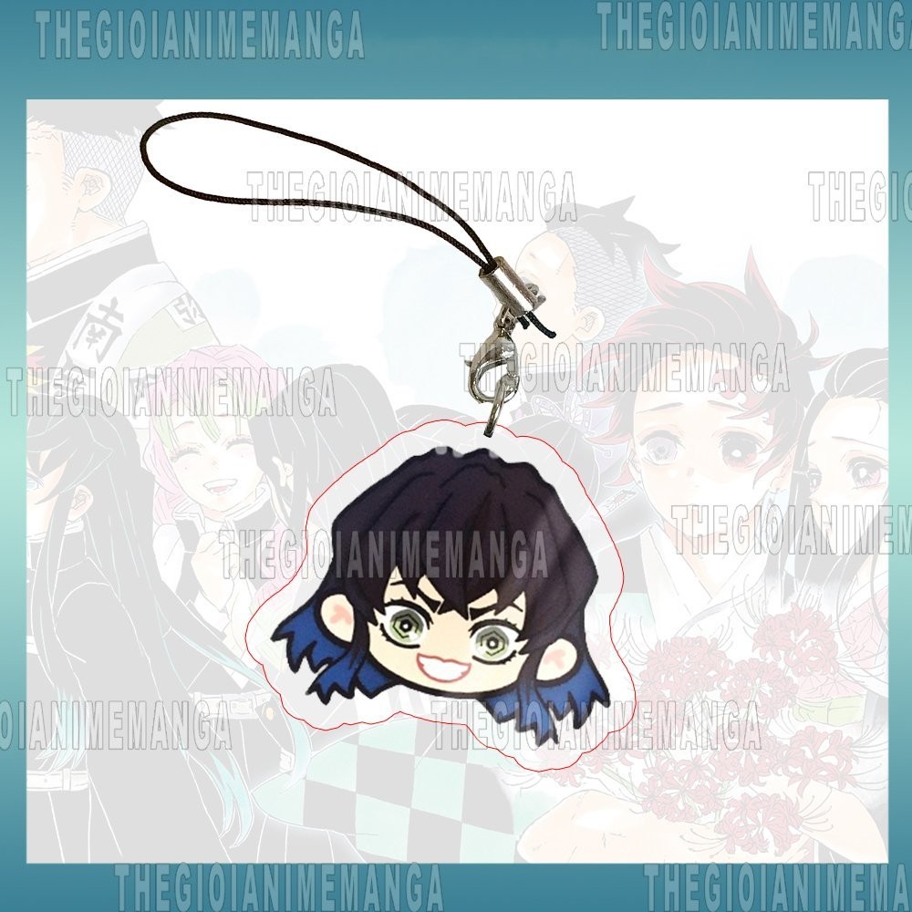 Móc dây treo điện thoại KIMETSU NO YAIBA ver mặt cười in hình Thanh Gươm Diệt Quỷ chibi mica acrylic móc khóa anime