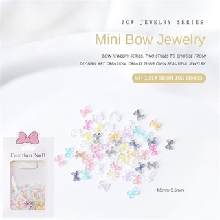100pcs nail art mini bow đồ trang sức hỗn hợp macron màu ice nhựa trong suốt bow charm nail trang trí móng tay công cụ làm móng tay cho cửa hàng móng tay
