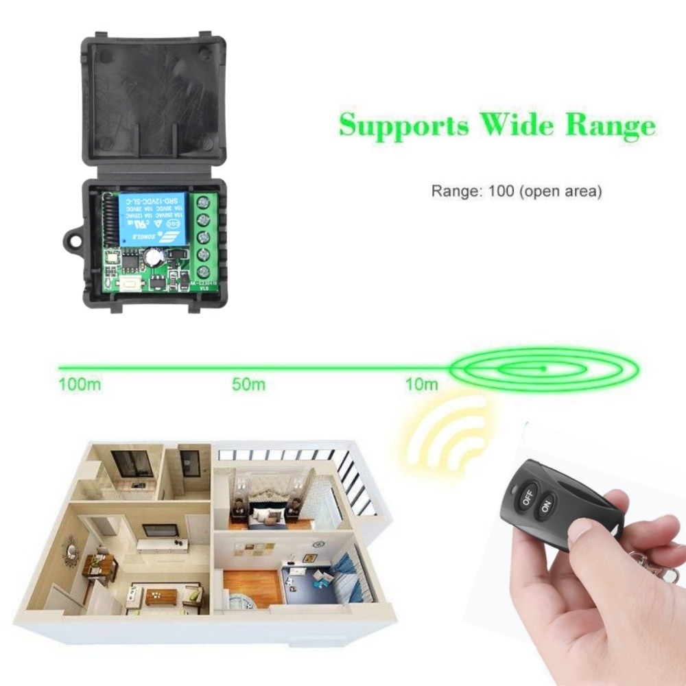 Công tắc điều khiển từ xa không dây đa năng 433 Mhz Đèn xe máy Điều khiển ánh sáng ô tô DC 12V 1CH Mô-đun thu rơle và Bộ phát RF Khóa điện tử Diy