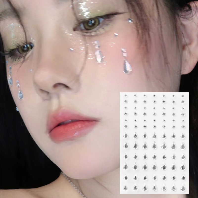 Miếng dán mặt kim cương giọt nước - Decal xăm nghệ thuật toàn thân - Dành cho cơ thể, mặt, lông mày - Chống thấm nước, tự dính, trong suốt - Đồ dùng trang điểm DIY cho bữa tiệc lễ hội
