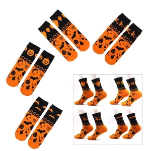 Treeling Unisex Halloween Crew Tất Với Ma Bí Ngô Phù Thủy Họa Tiết Dơi Cho Trang Phục Tiệc Và Cosplay Giữa Bắp Chân