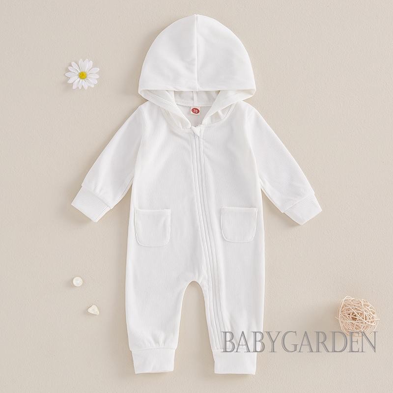/ / -0-18 Tháng Cho Bé Gái Bé Trai Mùa Thu Jumpsuit Dài Tay Có Mũ Trùm Đầu Màu Trơn Thường Ngày Dây Kéo Áo Liền Quần
