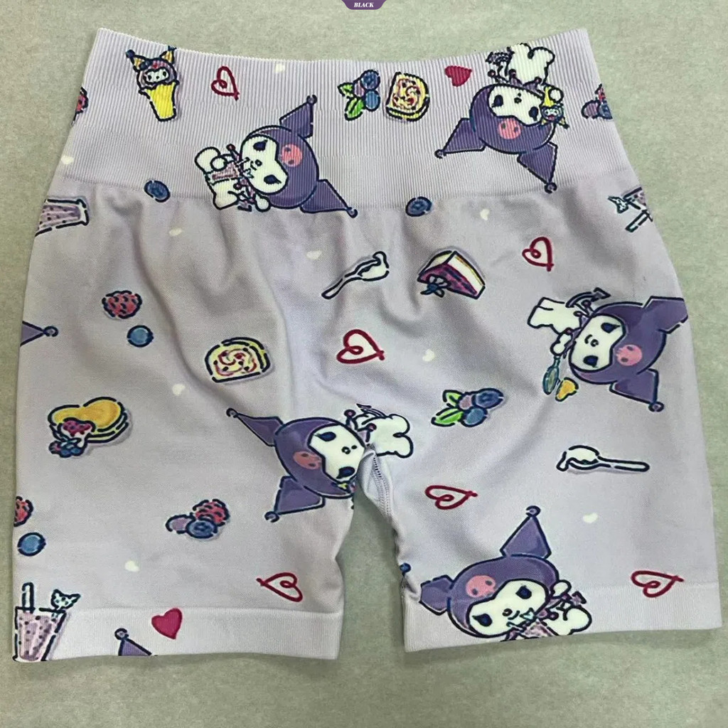 Mùa hè mới Quần short tập Yoga in hình hai mặt dễ thương Hello Kitty Quần short thể thao eo cao Quần short ba phần tư [BL]