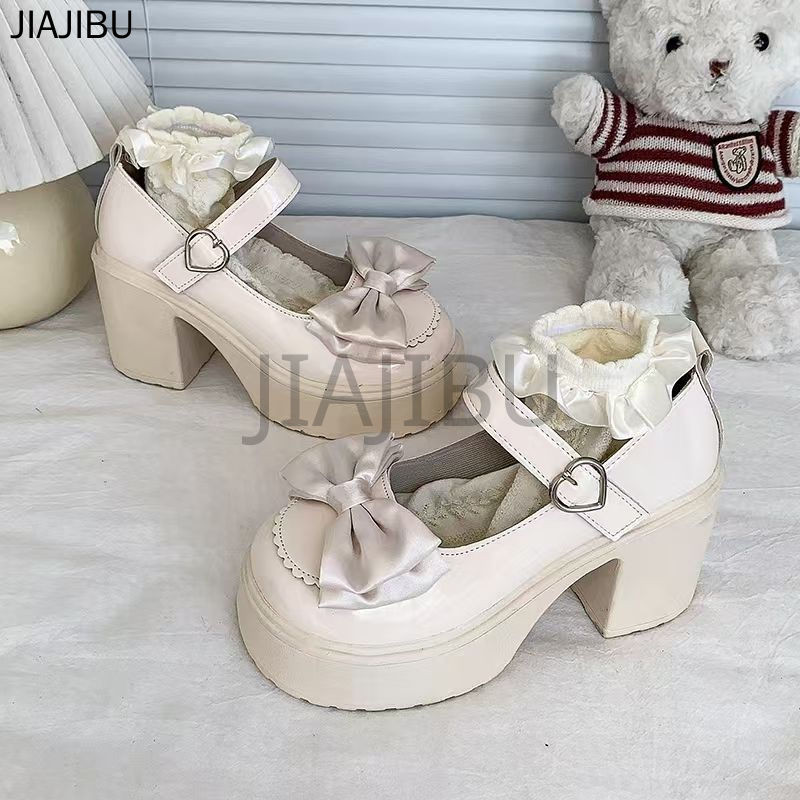 Size 34-44 Giày Nữ Cỡ Lớn 43 Giày Da Gót Dày Chống Trượt Phong Cách Anh Quốc 42 Giày Lolita Mũi Tròn Chống Trượt Korean Fashion Platform Mary Jane Shoes Giày Đi Học Cao Gót Màu Đen JK Nhật Bản Đồng Phục Nơ Cosplay Công Chúa Giày Heart Buckle Doll Shoes