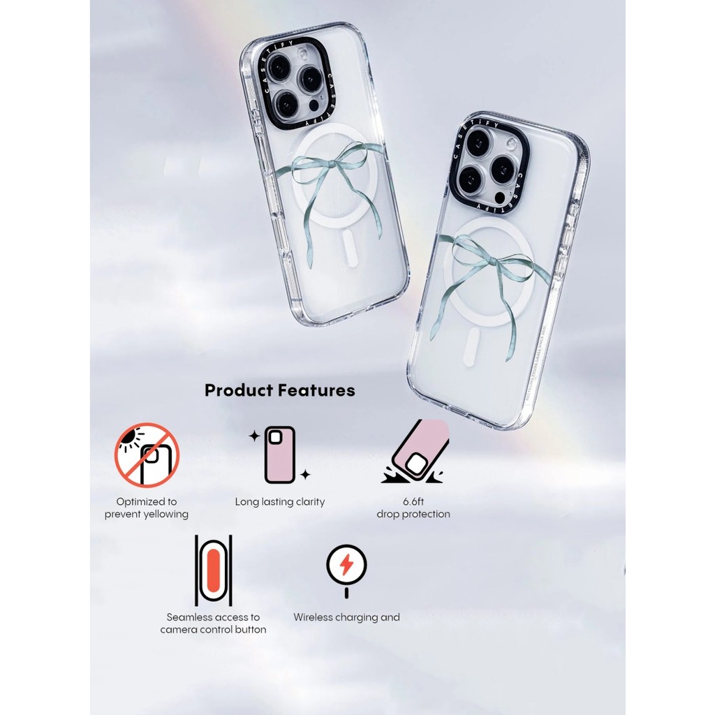 Casetify X Nơ Xanh Hút Từ Tính Trong Suốt Cứng Acrylic Lưng TPU Edge Ốp Lưng Điện Thoại Ốp Lưng Tác Động Cho Apple IPhone 13 14 15 Pro Max