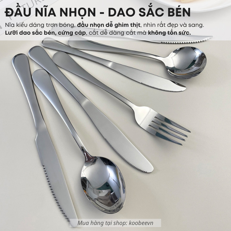 Bộ Dao Muỗng Dĩa Thìa Inox Ăn Bít Tết Nhiều Kích Cỡ Inox 410 Cao Cấp Chuyên Dùng Cho Nhà Nàng