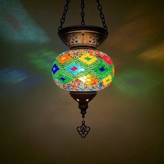Kích Thước Lớn Thổ Nhĩ Kỳ Khảm Mặt Dây Chuyền Đèn Vintage Art Deco Thủ Công Trần Treo Đèn Kính Nhiều Màu Sắc Lãng Mạn Đèn