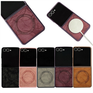 Ốp Lưng Họa Tiết Da Cừu Retro Cho Samsung Galaxy Z Flip 7 Flip 6 Flip 5 Flip 4 Flip 3 5G Sạc Không Dây Từ Tính