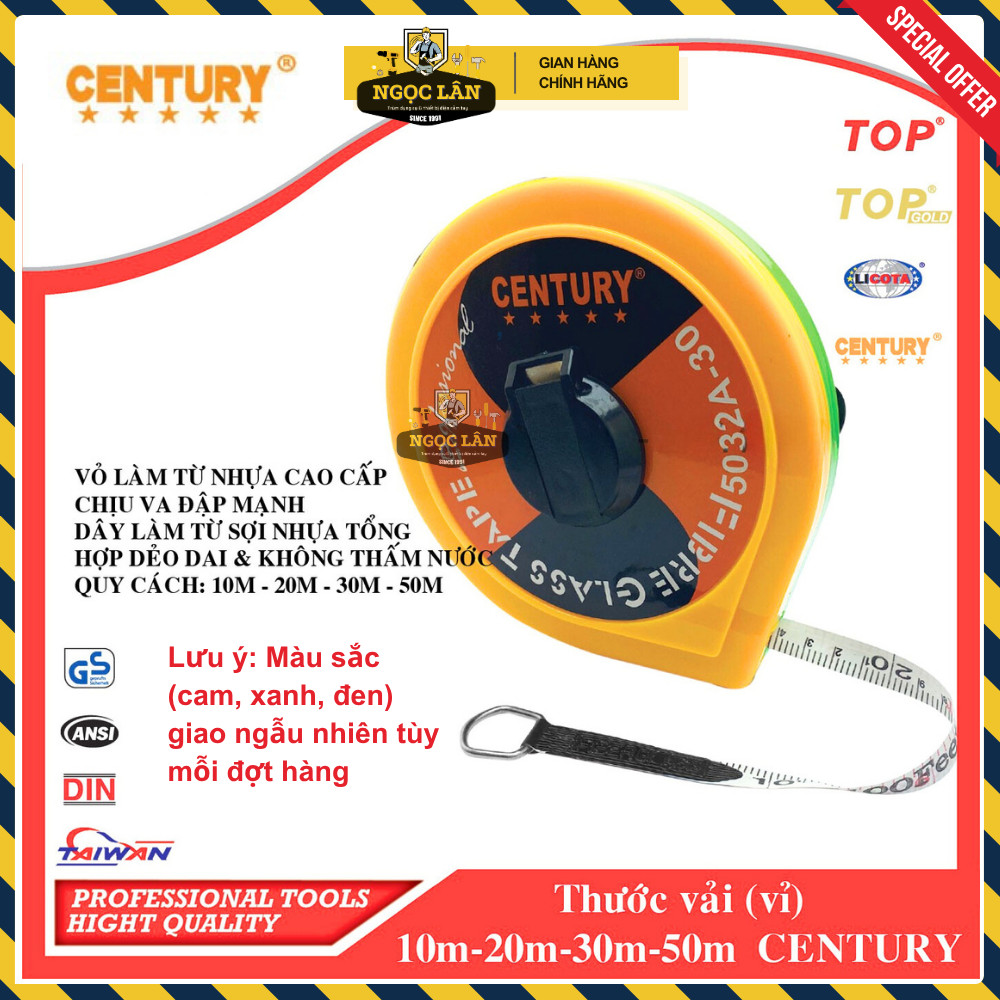 [Chính hãng] Thước vải cuộn, thước mét cuộn Century 10m, 20m, 30m, 50m đo đạc xây dựng, đất đai