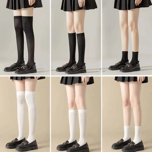 Tất dài lolita siêu mỏng phong cách y2k , vớ nữ chụp kỉ yếu cổ cao trơn trắng đen