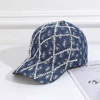 Mũ bóng chày denim nữ trang trí đá nhân tạo lấp lánh, phù hợp cho cắm trại và câu cá ngoài trời