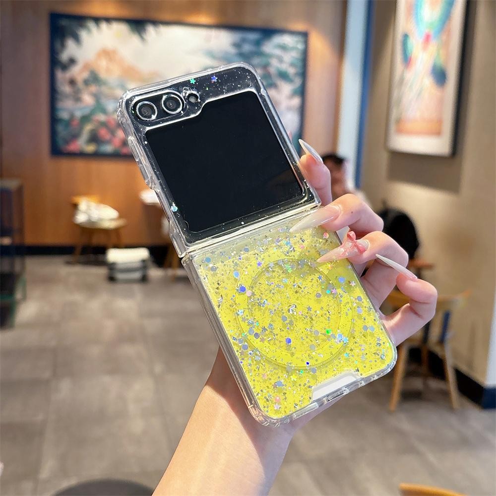 Ốp Điện Thoại Từ Tính Epoxy Mạ Điện Cho Samsung Galaxy ZFlip7 ZFlip5 zFlip4 zflip3 Zflip6 Sạc Không Dây Lấp Lánh Bảo Vệ Vỏ Chống Sốc