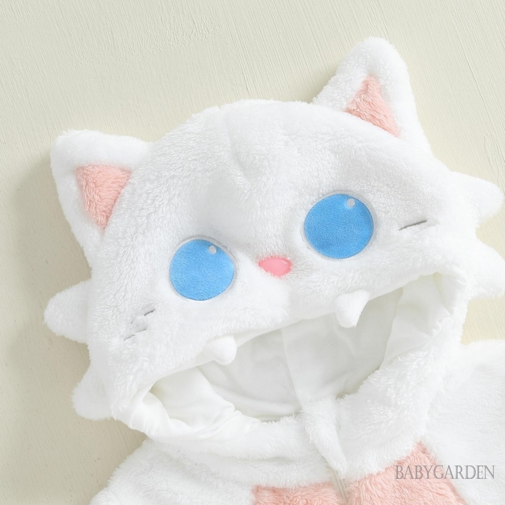 / / -Baby Girl Halloween Cat Trang Phục Sang Trọng Dài Tay Hood Zip Up Romper Găng Tay Giữ Ấm Chân Quần Áo Mùa Thu Đông