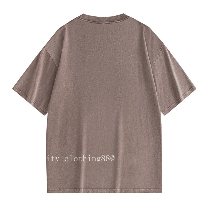 Chất Lượng Cao Chất Lượng Cao Phong Cách Mới Giặt Thẻ Đau Khổ Áo Thun Ngắn Tay Cổ Tròn Tay Ngắn Áo Thun Top