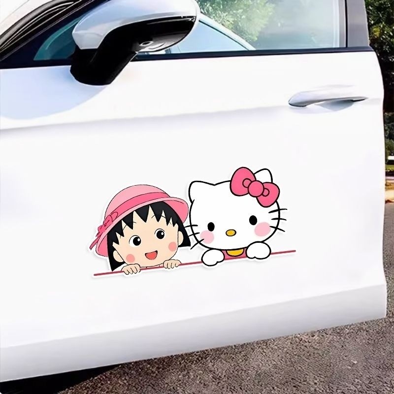 Cherry Maruko Xe Phía Sau Kính Chắn Gió Trang Trí Dán Mèo Mèo Xe Máy Chống Thấm Nước Dán