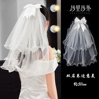 Veil cô dâu nơ đôi thanh lịch - Mũ cưới ren lãng mạn có lược
