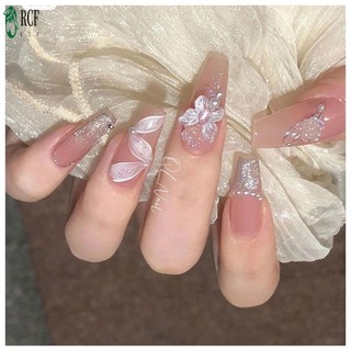 Móng tay giả ren với bột lung linh Chống Chip Móng tay giả chống nhòe cho nữ trang điểm tay hợp thời trang
