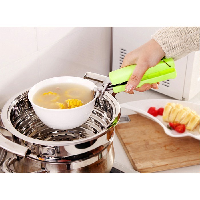 Kẹp gắp đồ chống nóng inox cán nhựa xanh