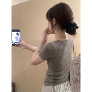 Ren Nút Nhỏ Slim-fit Top Mùa Xuân Phong Cách Mới Hàn Quốc Áo Thun Mỏng Hơn