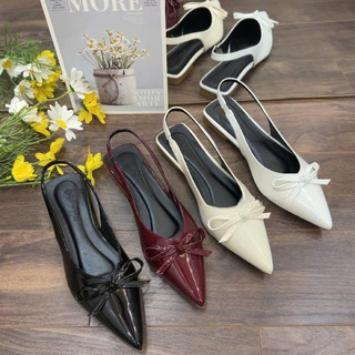 (LÙI SIZE) Rosa -  Giày bệt nữ công sở mũi nhọn chất  bóng mềm có nơ xinh đi làm, đi học, đi chơi SD-0348