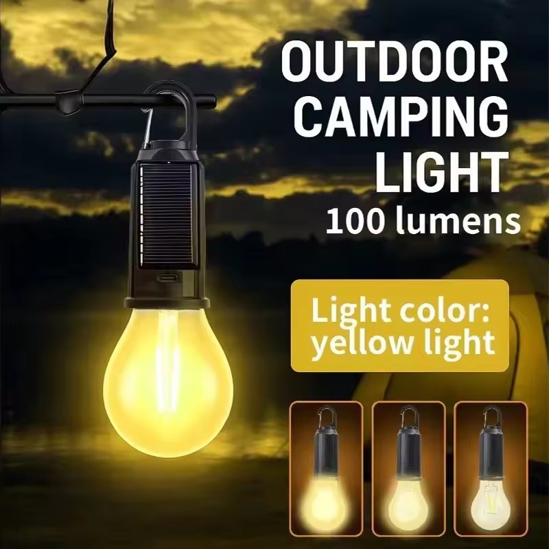 Đèn cắm trại năng lượng mặt trời LED - dành cho đèn lồng lều đi bộ - Có thể điều chỉnh độ sáng, có móc, đèn cổ điển - Chiếu sáng ngoài trời - Đèn bóng đèn sạc USB - Sử dụng cúp điện khẩn cấp