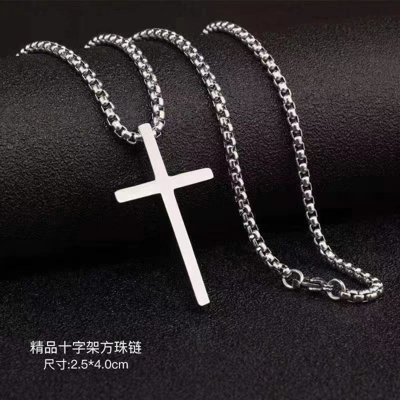Vòng cổ chữ thập thép titan tối giản, bền màu, dành cho nam
