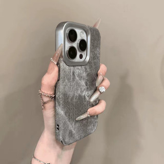 Retro Denim Vải Mạ Bạc Ống Kính Ốp Lưng Điện Thoại iPhone 16Promax 16Pro 15Promax 12 13 14 Pro Max 17Promax 17Pro Chống Sốc Nam Nữ Vỏ Di Động
