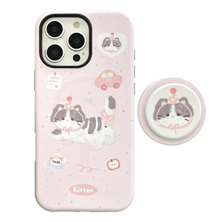 [Sheren] Ốp Điện Thoại Chân Đế Mèo Màu Hồng Dễ Thương Thích Hợp Cho i17 16 15 14 13 12 11 pro max Vỏ Bảo Vệ Chống Sốc