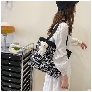 Túi Tote Canvas Loneliness, Túi Đi Học, Túi Đi Học Thêm, Túi Tote Vải Canvas, Túi Tote Hoạt Hình (40x 1 x 33 (cm))
