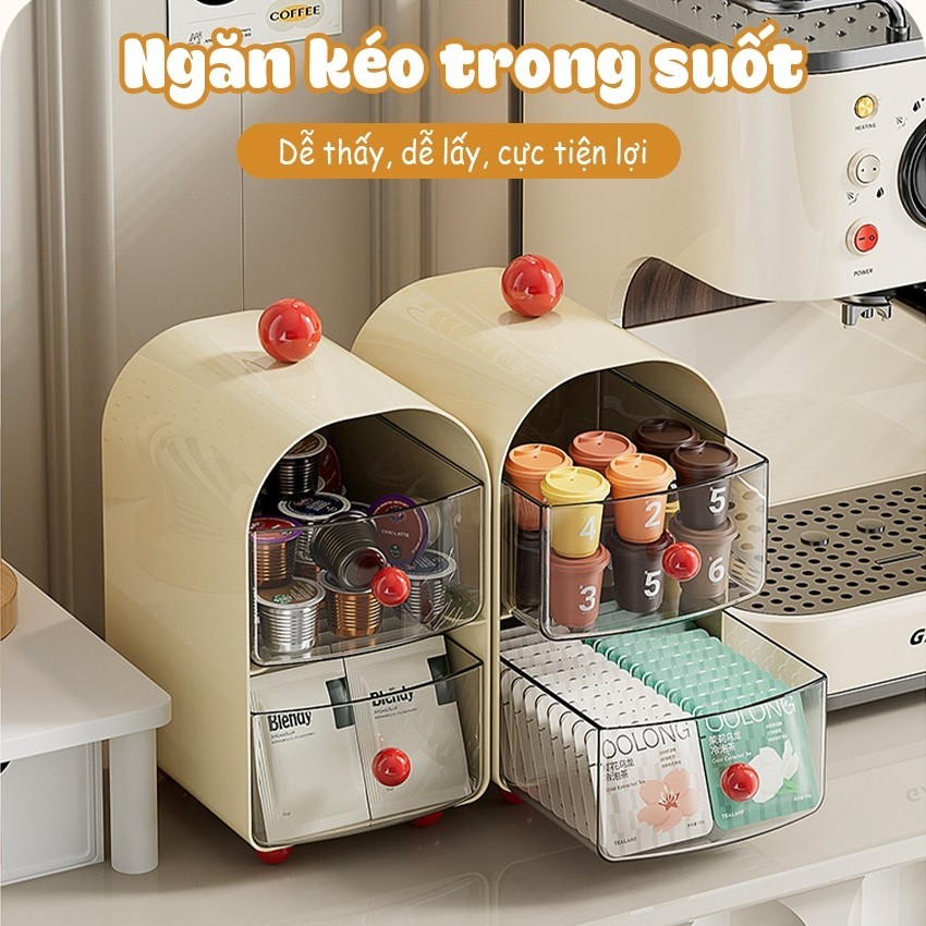 Hộp Đựng Đồ Để Bàn 2 Tầng Có Ngăn Kéo DinoHome, Hộp Đựng Đồ Đa Năng Thiết Kế Chia Ngăn Tiện Lợi