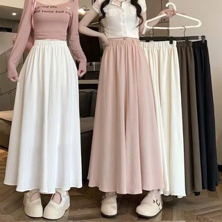 [Combo 2 quần váy] Quần ống rộng dài bigsize nữ chất đũi vân mây, Quần váy lửng cạp cao lưng chun tiện lợi mát mẻ