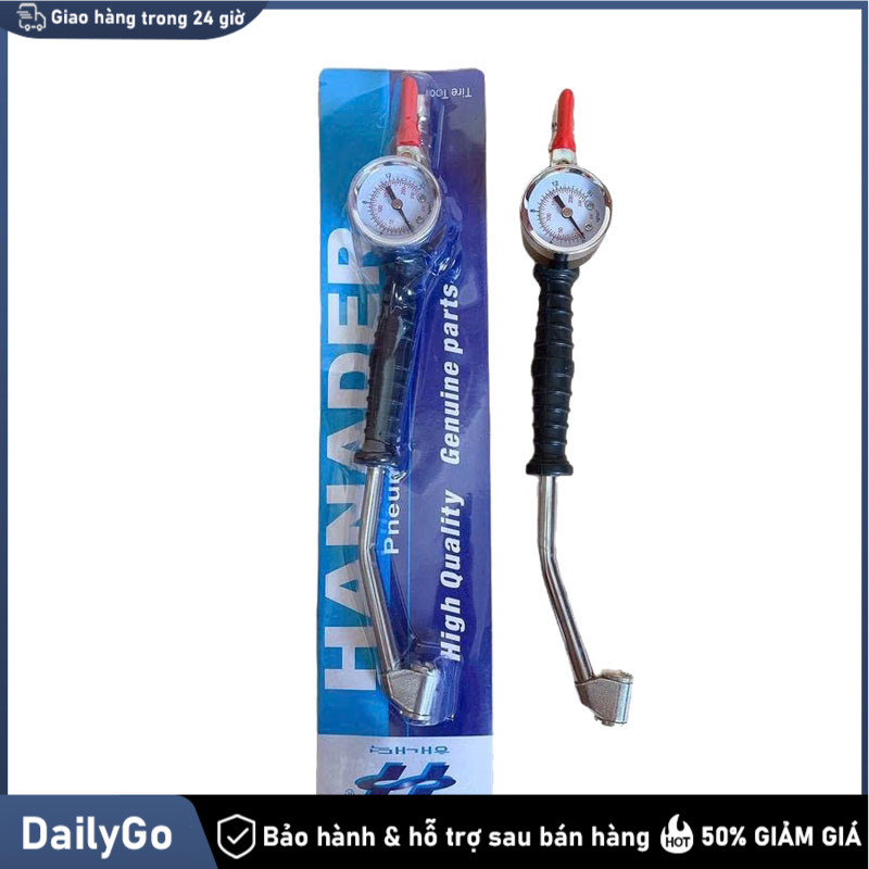 Tay Bơm Hơi Xe Ô Tô Cong 2 Đầu – Có Đồng Hồ Áp Suất, Đa Năng