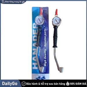 Tay Bơm Hơi Xe Ô Tô Cong 2 Đầu – Có Đồng Hồ Áp Suất, Đa Năng