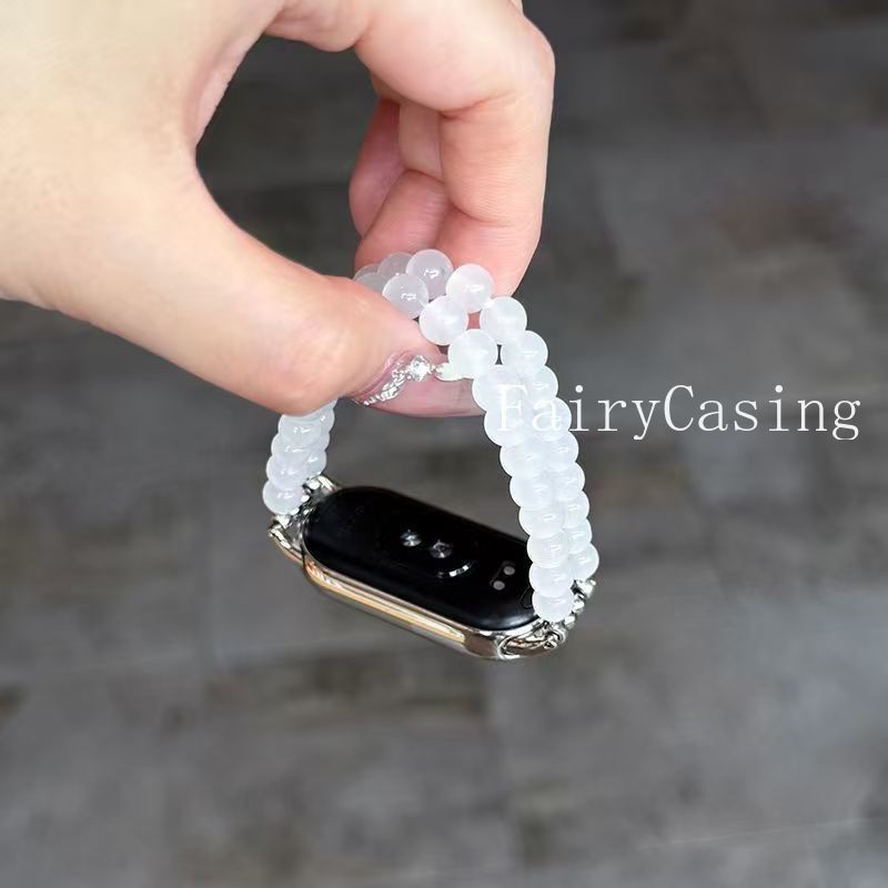 Dây Đeo Hạt Trắng Cho 10 9 8 7 Dây Đeo Đồng Hồ Cho Mi Band 6 5 4 3 Vòng Tay Cho Mi 9 8 Hoạt Động Trang Sức Dây Đàn Hồi