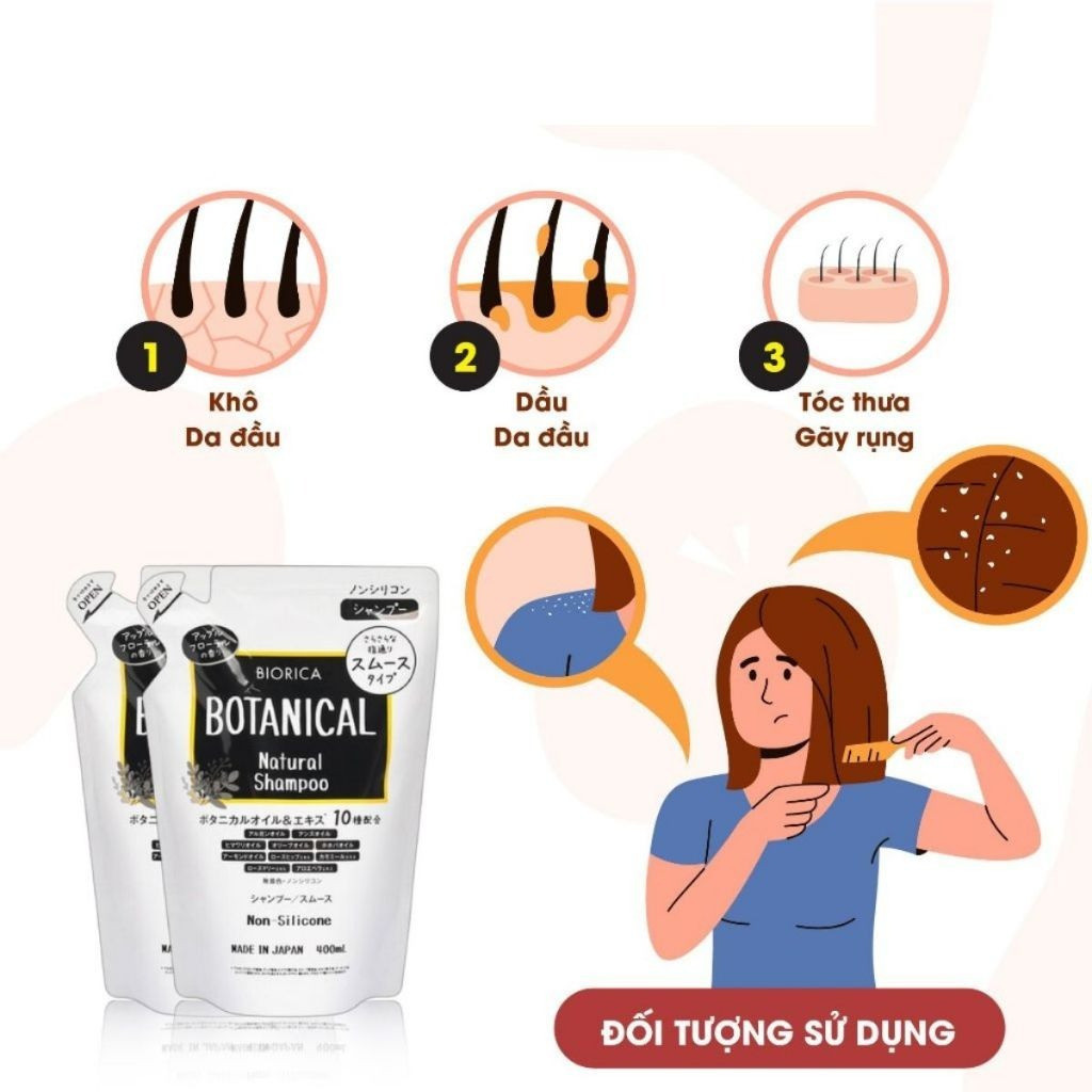 Cặp Dầu Gội Xả Táo Đen Hatomugi Botanical Nhật Bản không chứa Silicone 400mlx2 túi