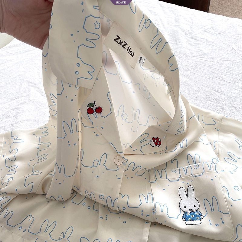 Quần short và áo tay ngắn bộ đồ ngủ phong cách Miffy Rabbit, phù hợp mùa hè 2025