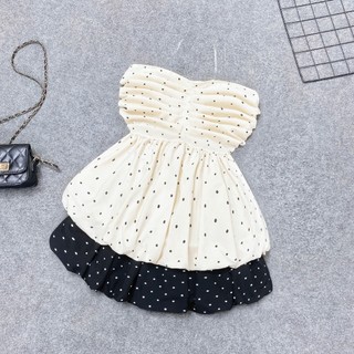 Set bigsize nữ áo kiểu cúp ngực, tùng xòe dây trong  và  chân váy bí chấm bi lưng chun - SET (A186+CV423)