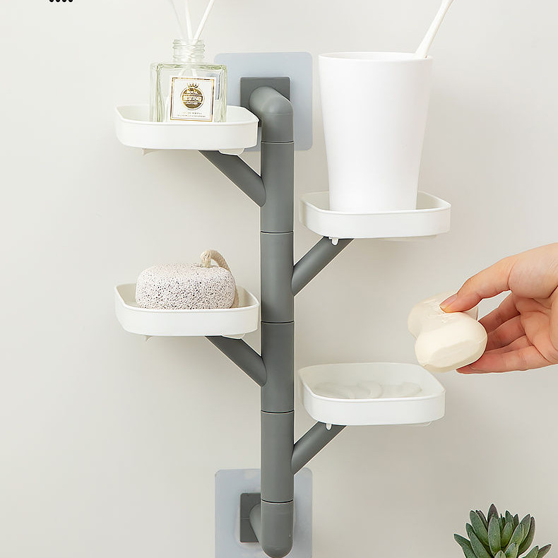 [Bán chạy nhất] Đĩa xà phòng xoay bằng nhựa, không đục lỗ treo tường, thoát nước trong phòng tắm, Hộp đựng xà phòng nhiều lớp không đục lỗ
